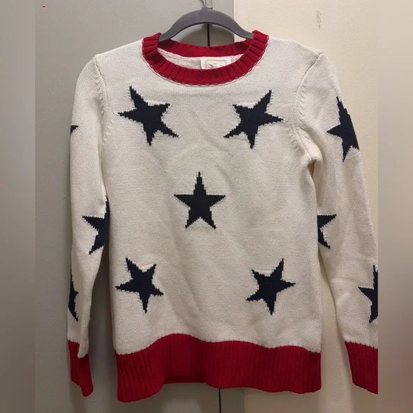 Sail to Sable Star Sweater Cream Navy Red Trim Size Small 17” PTP - Picture 3 of 4